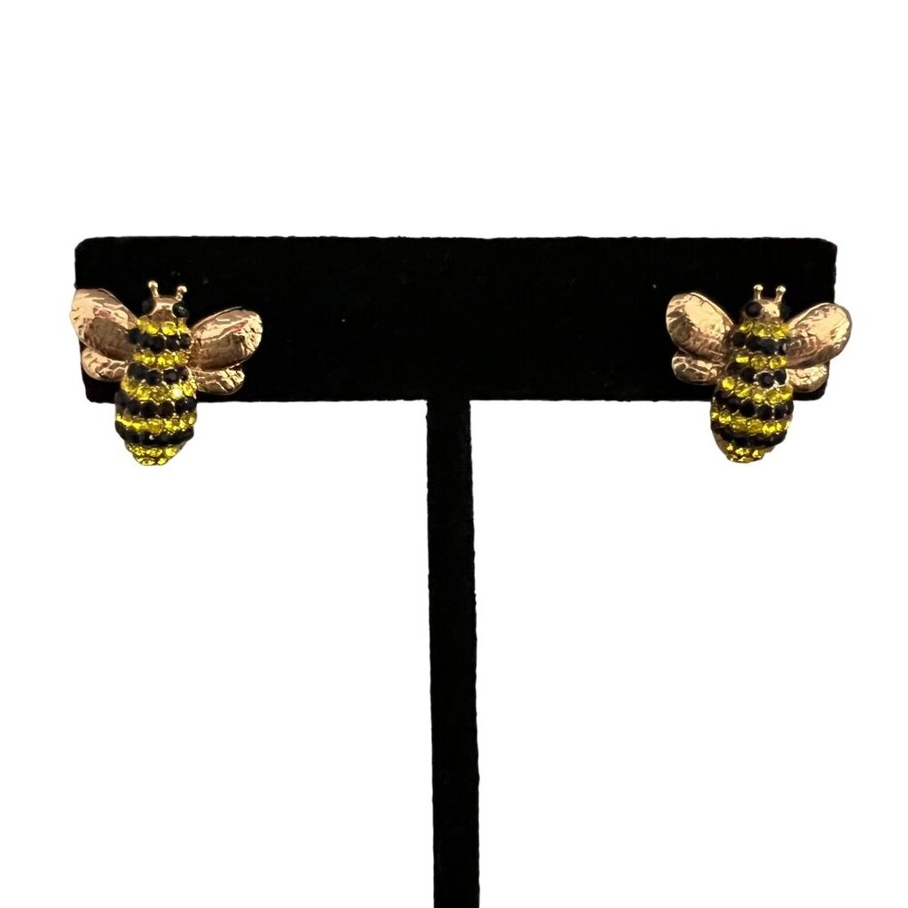 Kate Spade Picnic Perfect Pave Crystals Gold Plated Bee Stud Earrings - Picture 2 of 5
